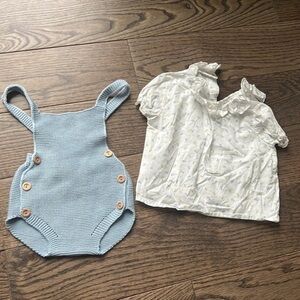 Paloma de Lao 18 month baby set blouse floral and baby blue knit shortall easter